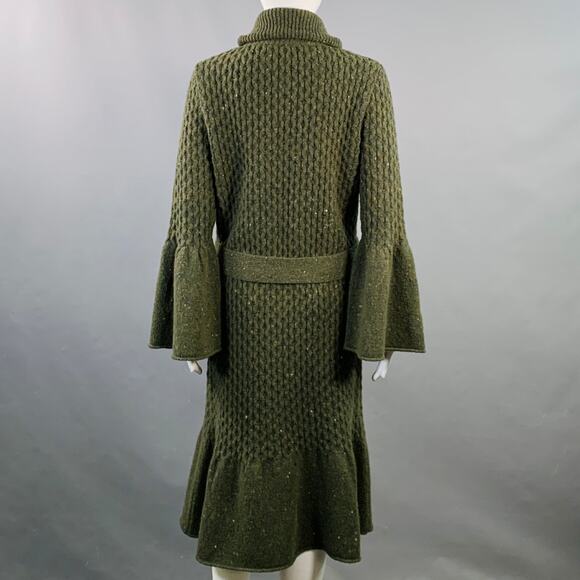 CAROLINA HERRERA Size XS Green Virgin Wool Cashmere Blend Cable Knit Coat - Picture 4 of 7